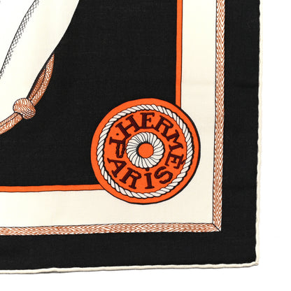 Hermes Cashmere Silk Zouaves Et Dragons Shawl 140 Bordeaux Orange Black 2 of 4