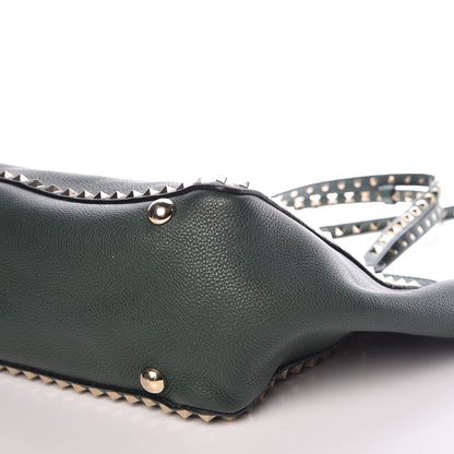 Valentino Garavani Pebbled Calfskin Medium Rockstud Tote Dark Green 12 of 13