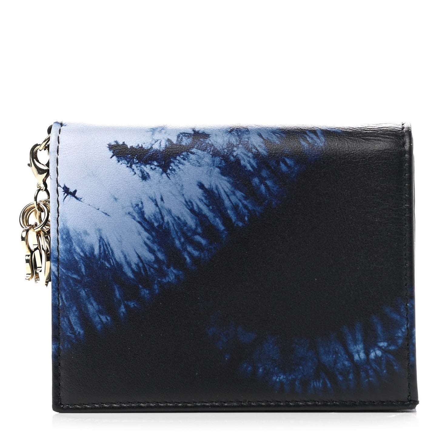Calfskin Tie Mini Lady Dior Wallet Blue Multicolor