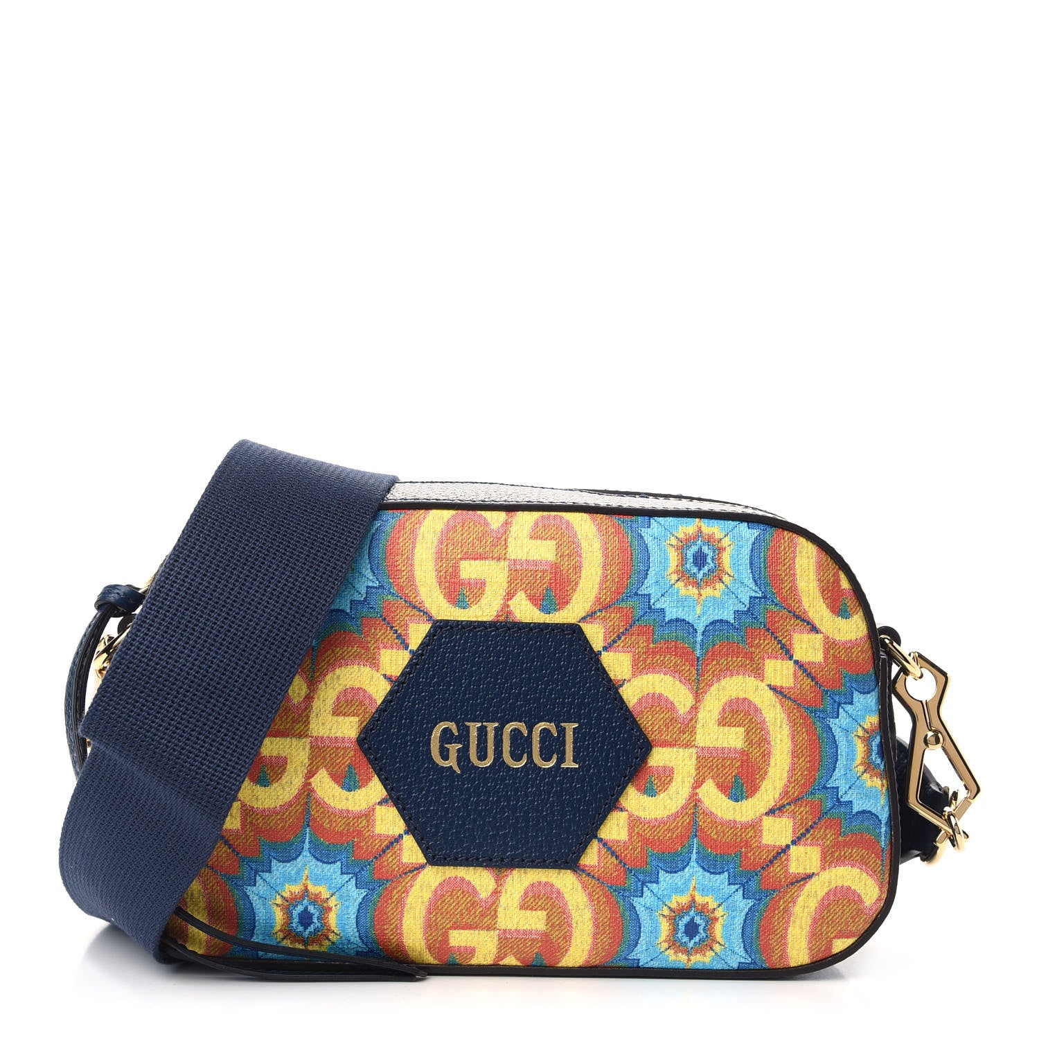 Gucci GG Supreme Kaleidoscope Calfskin Script Logo Gucci 100 Camera Bag Blue Orange Multicolor Blue Agata 1 of 8
