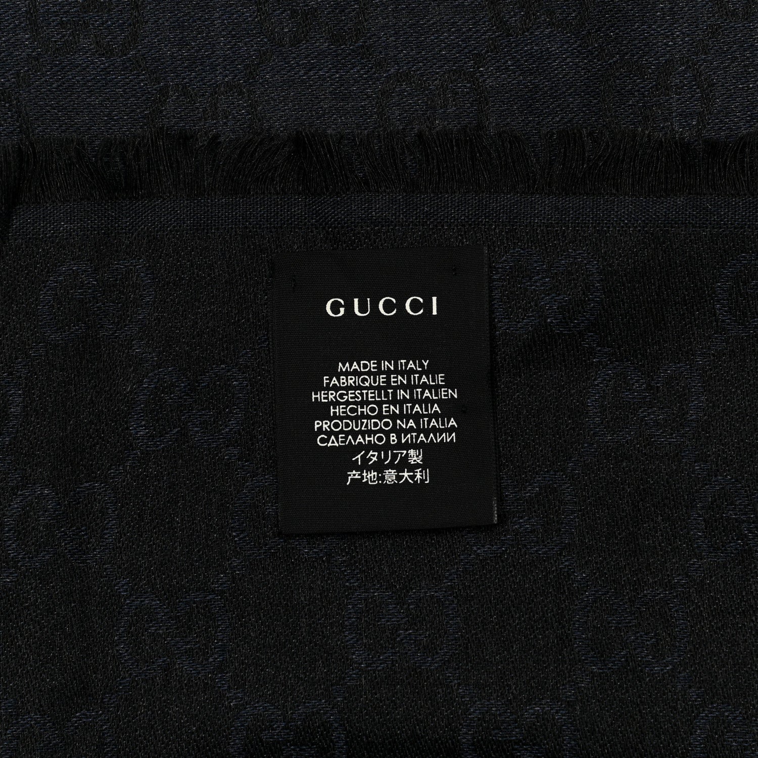 Gucci Wool Silk Monogram GGWeb Fringe Shawl Navy Black 3 of 3