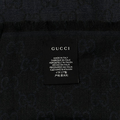 Gucci Wool Silk Monogram GGWeb Fringe Shawl Navy Black 3 of 3