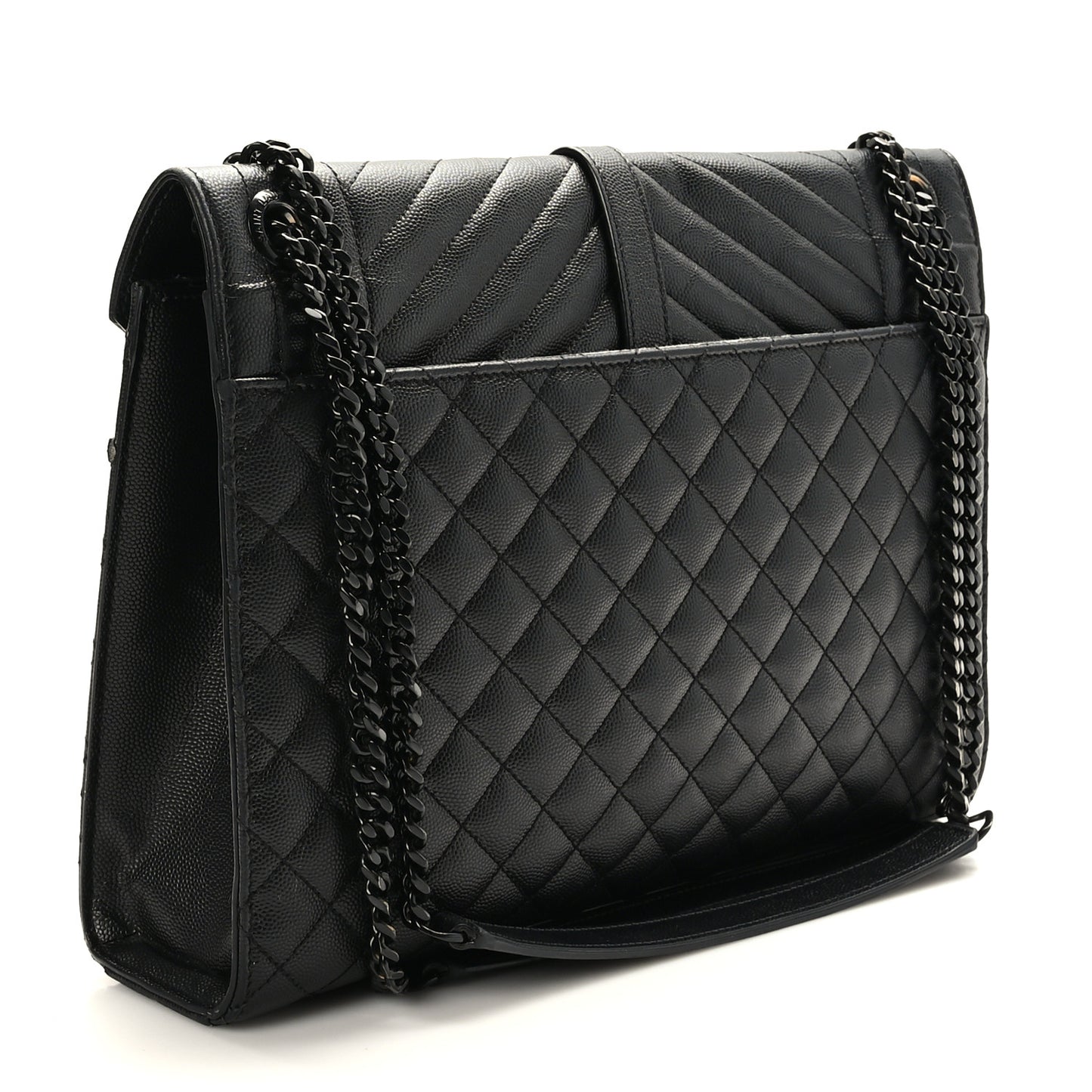 Grain De Poudre Textured Mixed Matelasse Large Triquilt Monogram Monochrome Satchel Black
