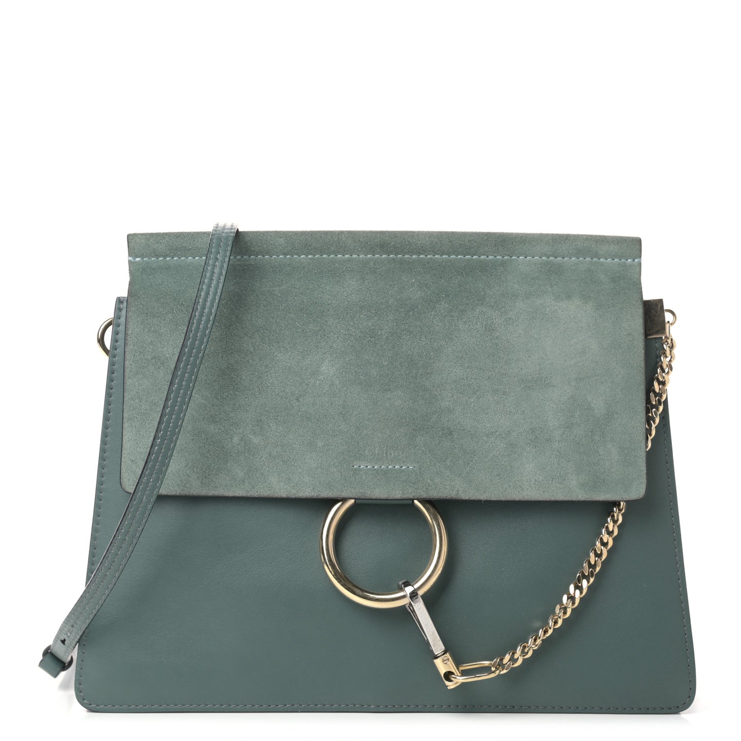 Calfskin Suede Medium Faye Shoulder Bag Cloudy Blue
