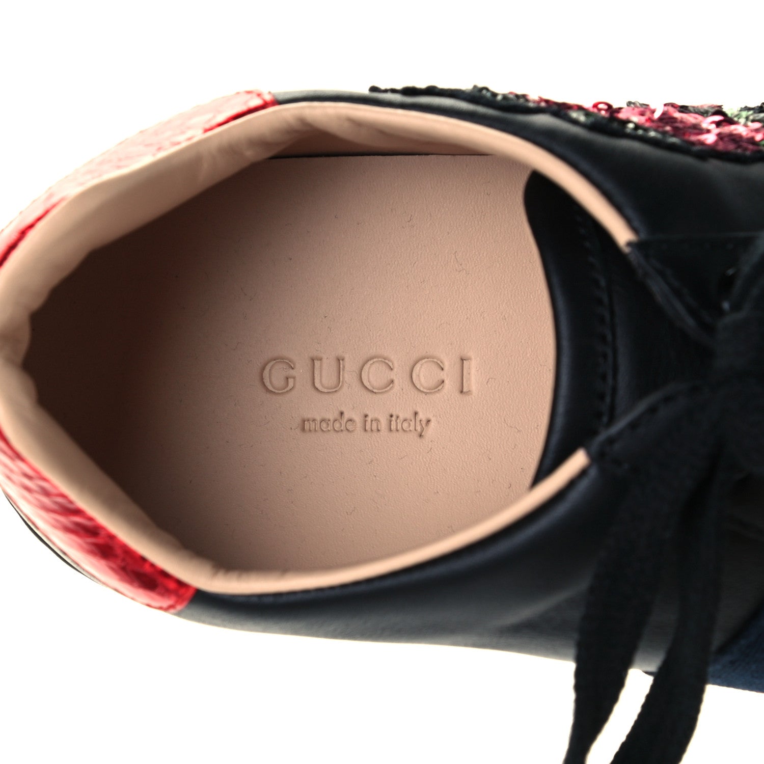 Gucci Calfskin Sequins Web Floral Womens Ace Sneakers 35 Black 10 of 12