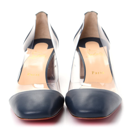 Christian Louboutin Nappa PVC Grandola 55 Wood Heel 40 Navy 2 of 9