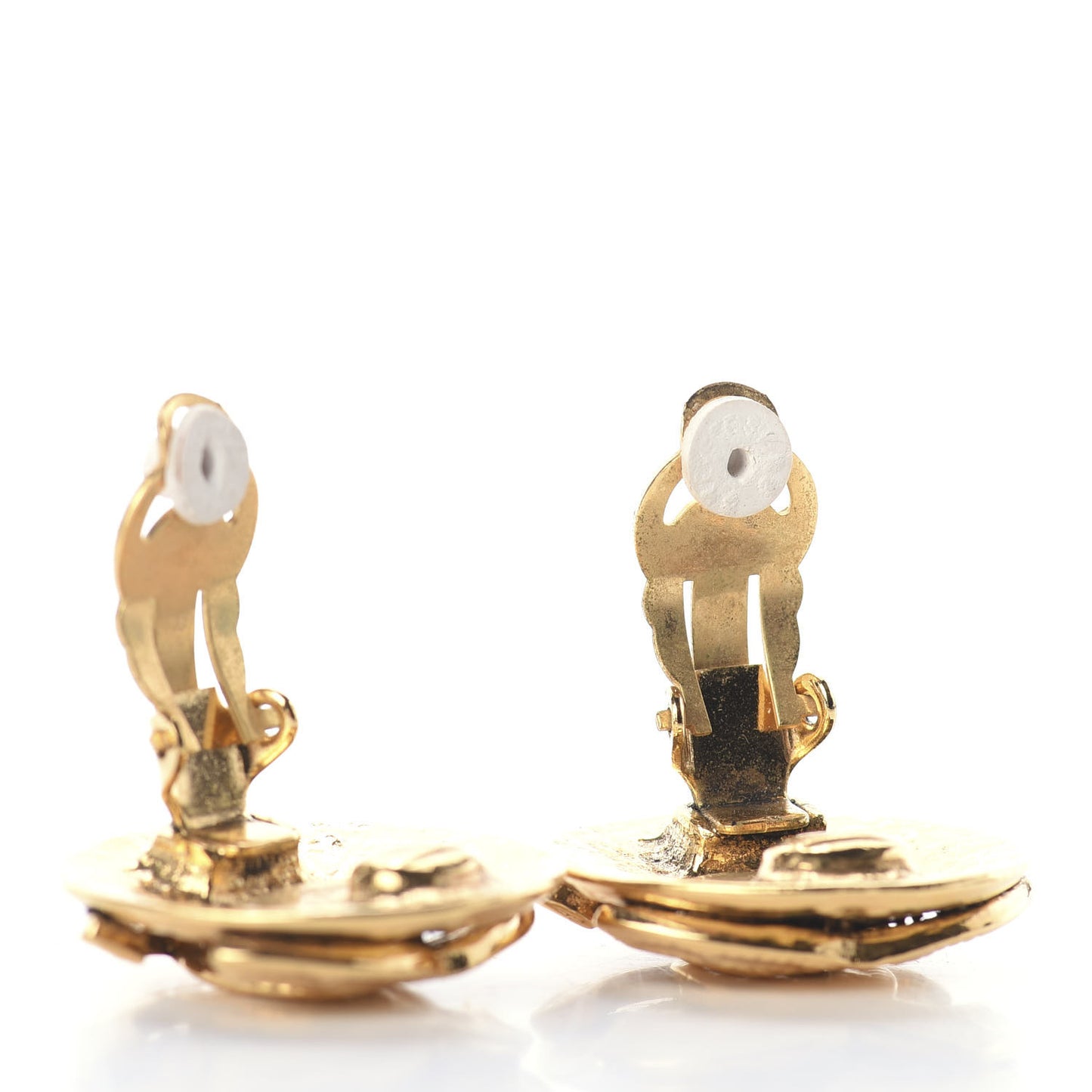 CC Button Clip On Earrings Gold