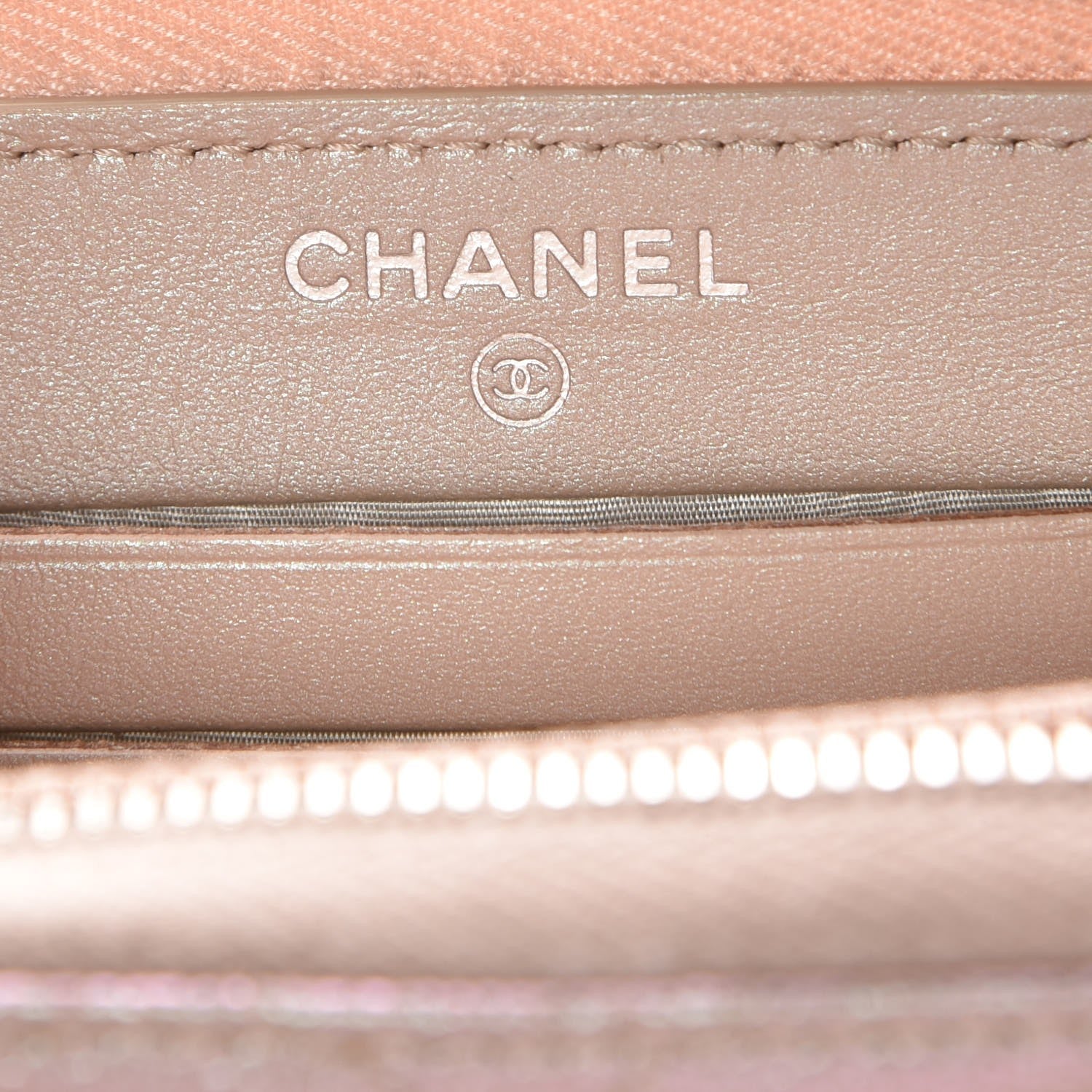 Chanel Metallic Caviar Chevron Quilted Small Zip Around Wallet Light Gold 6 of 8