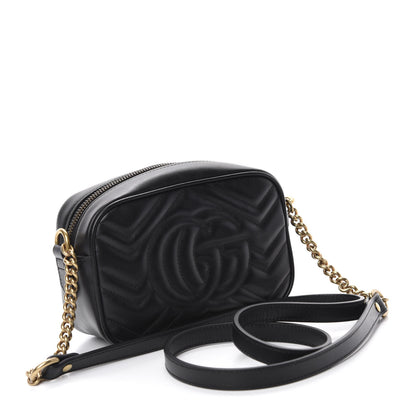 Gucci Calfskin Matelasse Mini GG Marmont Chain Shoulder Bag Black 3 of 10