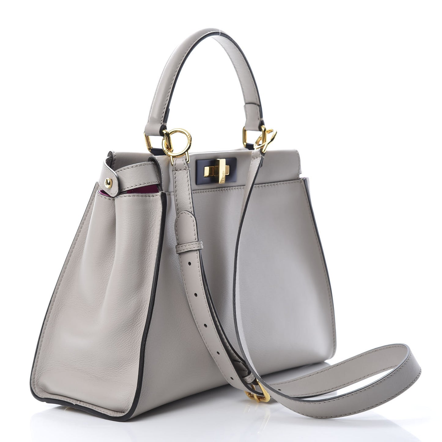 Vitello Seta Shiny Nappa Medium Peekaboo Iconic Satchel Grigio Polvere Magenta