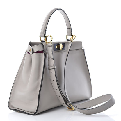 Fendi Vitello Seta Shiny Nappa Medium Peekaboo Iconic Satchel Grigio Polvere Magenta 3 of 12