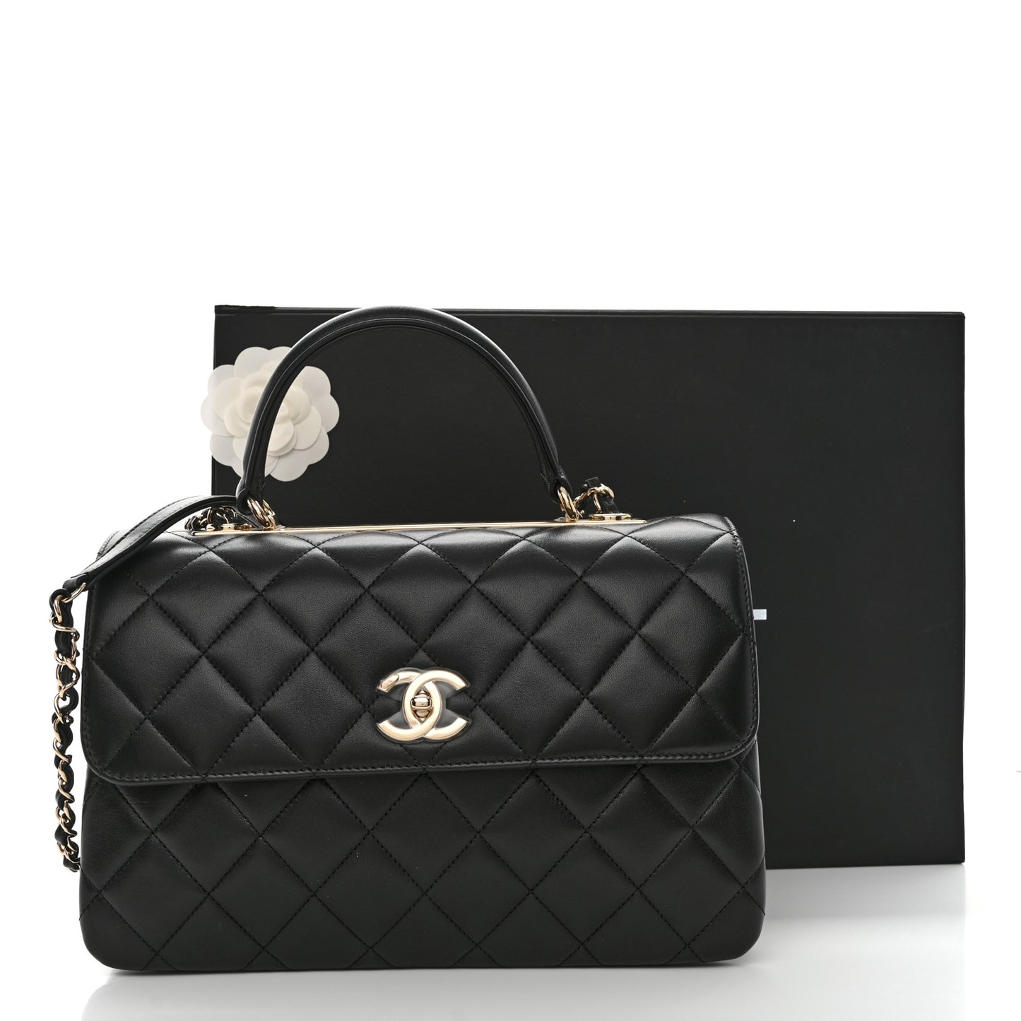 Lambskin Quilted Medium Trendy CC Flap Dual Handle Bag Black
