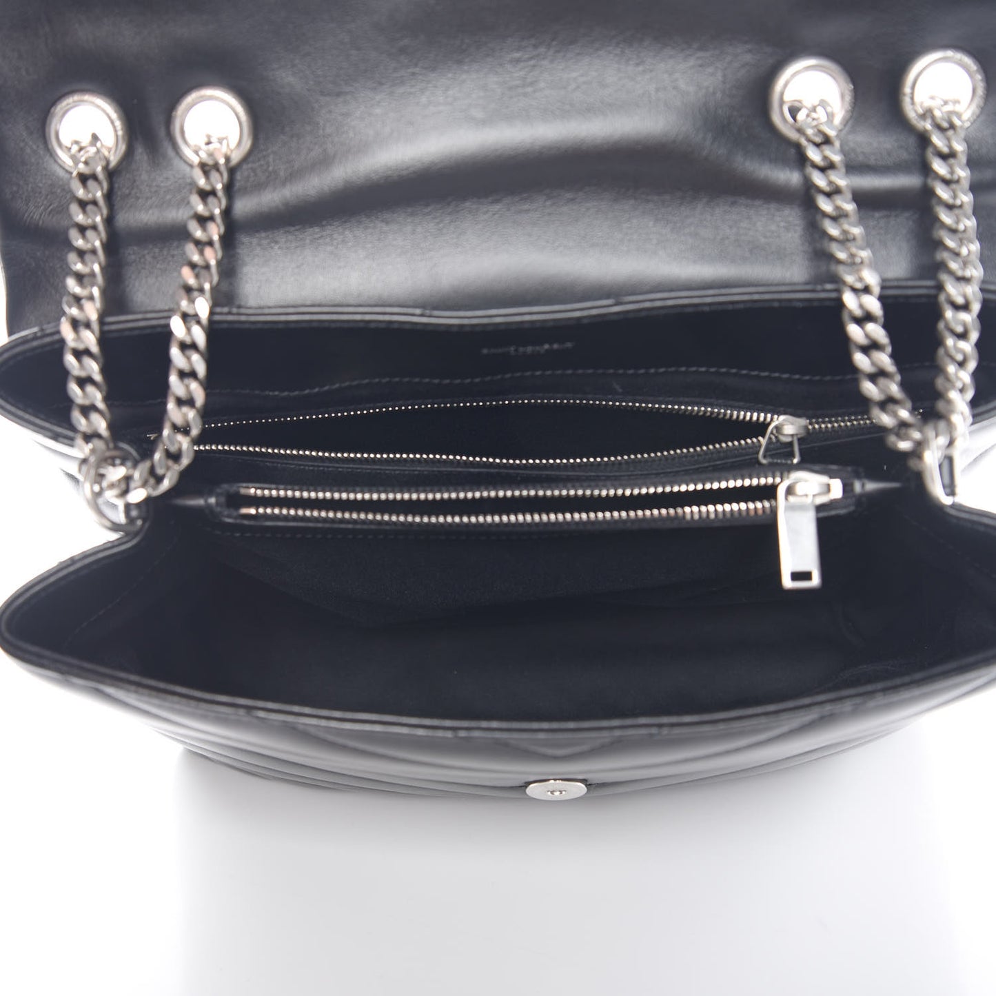 Calfskin Y Quilted Monogram Medium Loulou Chain Satchel Black