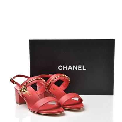 Chanel Lambskin Chain Clover Sandals 38.5 Red 10 of 10