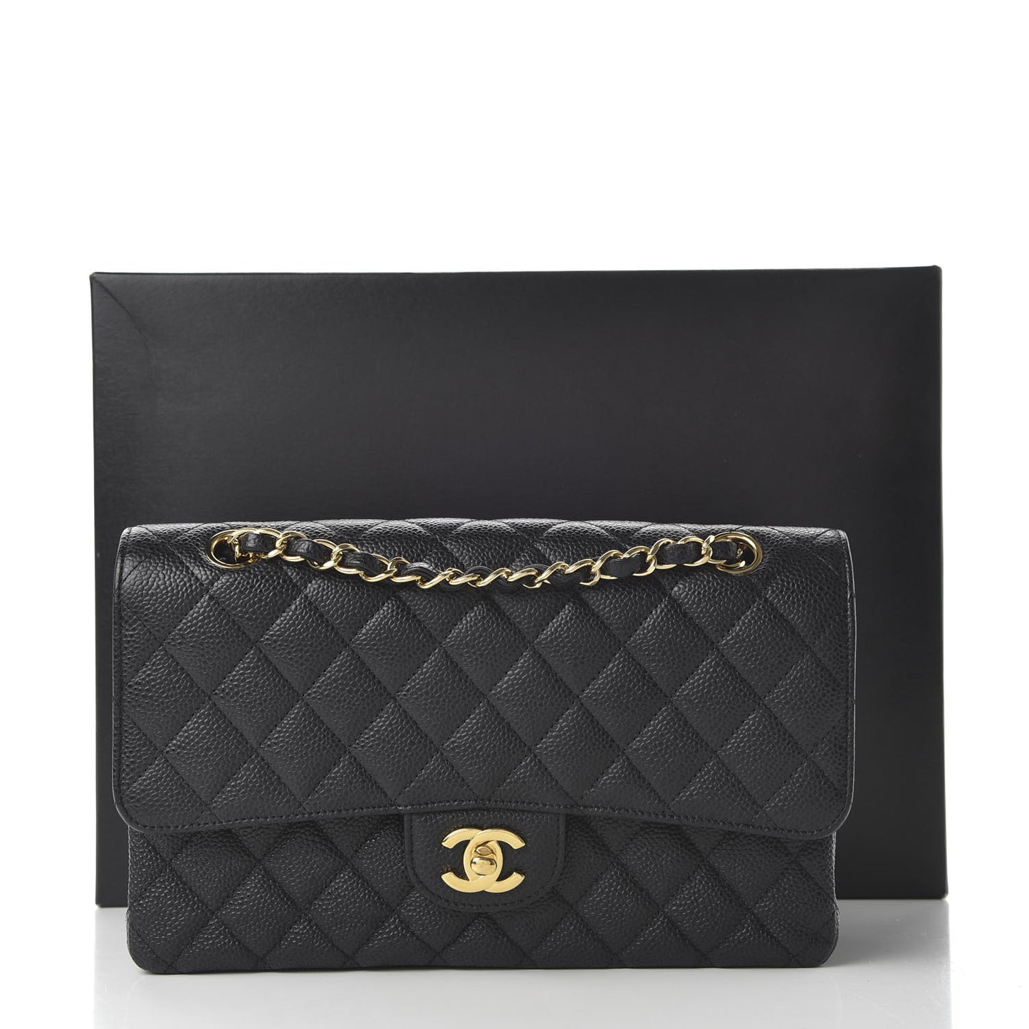 Caviar Quilted Medium Double Flap Black
