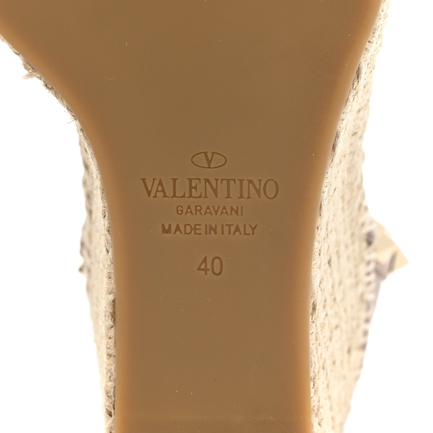 Valentino Garavani Grained Calfskin Rockstud Ankle Strap Espadrille 15/105mm Wedge Sandals 40 Poudre Natural 6 of 9