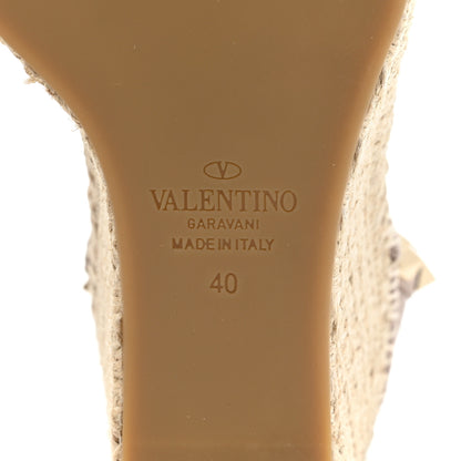 Valentino Garavani Grained Calfskin Rockstud Ankle Strap Espadrille 15/105mm Wedge Sandals 40 Poudre Natural 6 of 9