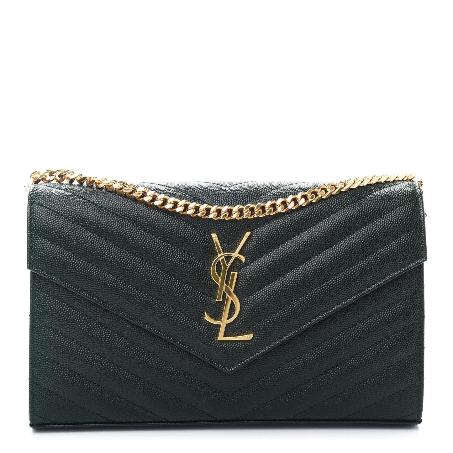 Grain De Poudre Matelasse Chevron Monogram Chain Wallet Dark Green