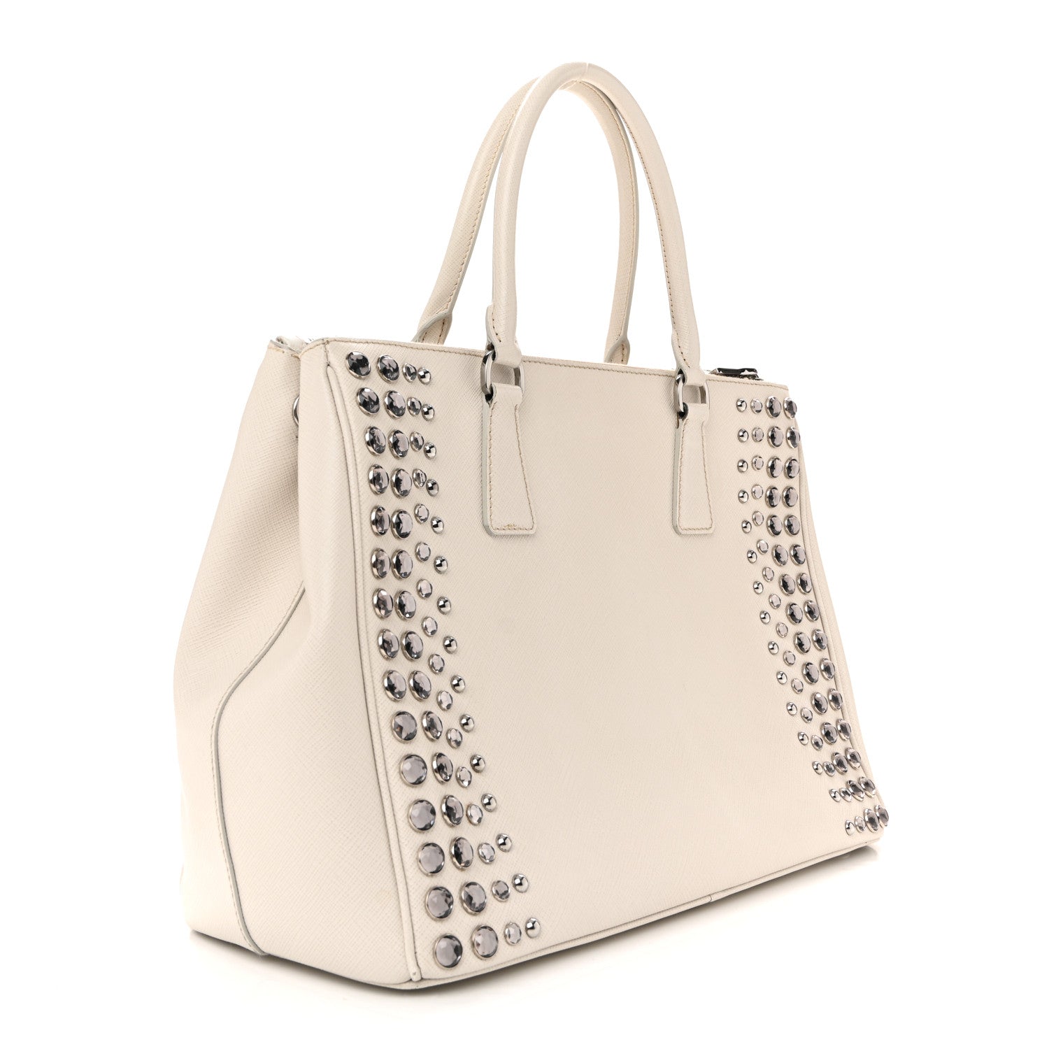 Prada Saffiano Lux Studded Crystal Medium Galleria Double Zip Tote Talco 4 of 31