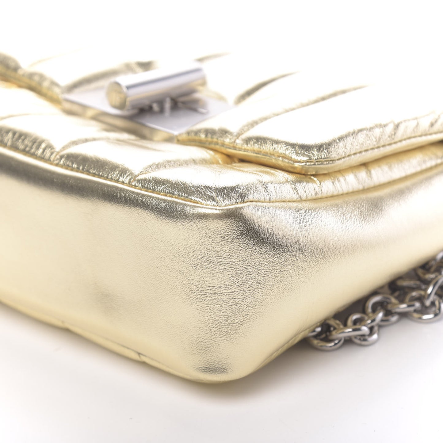 Metallic Soft Lambskin Quilted Small Natalia Chain Shoulder Bag Gold
