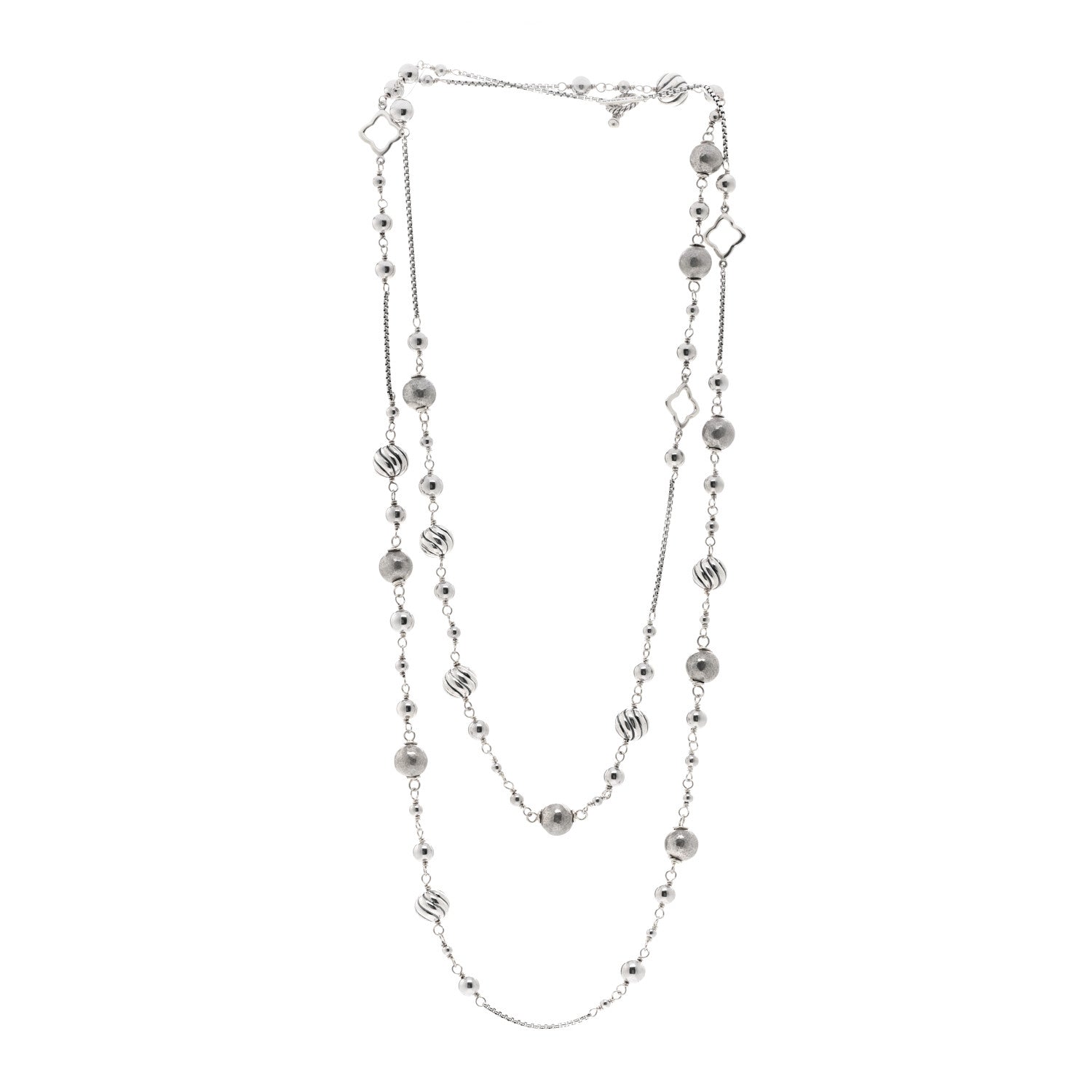 David Yurman Sterling Silver Quatrefoil Bead Chain Necklace 3 of 4