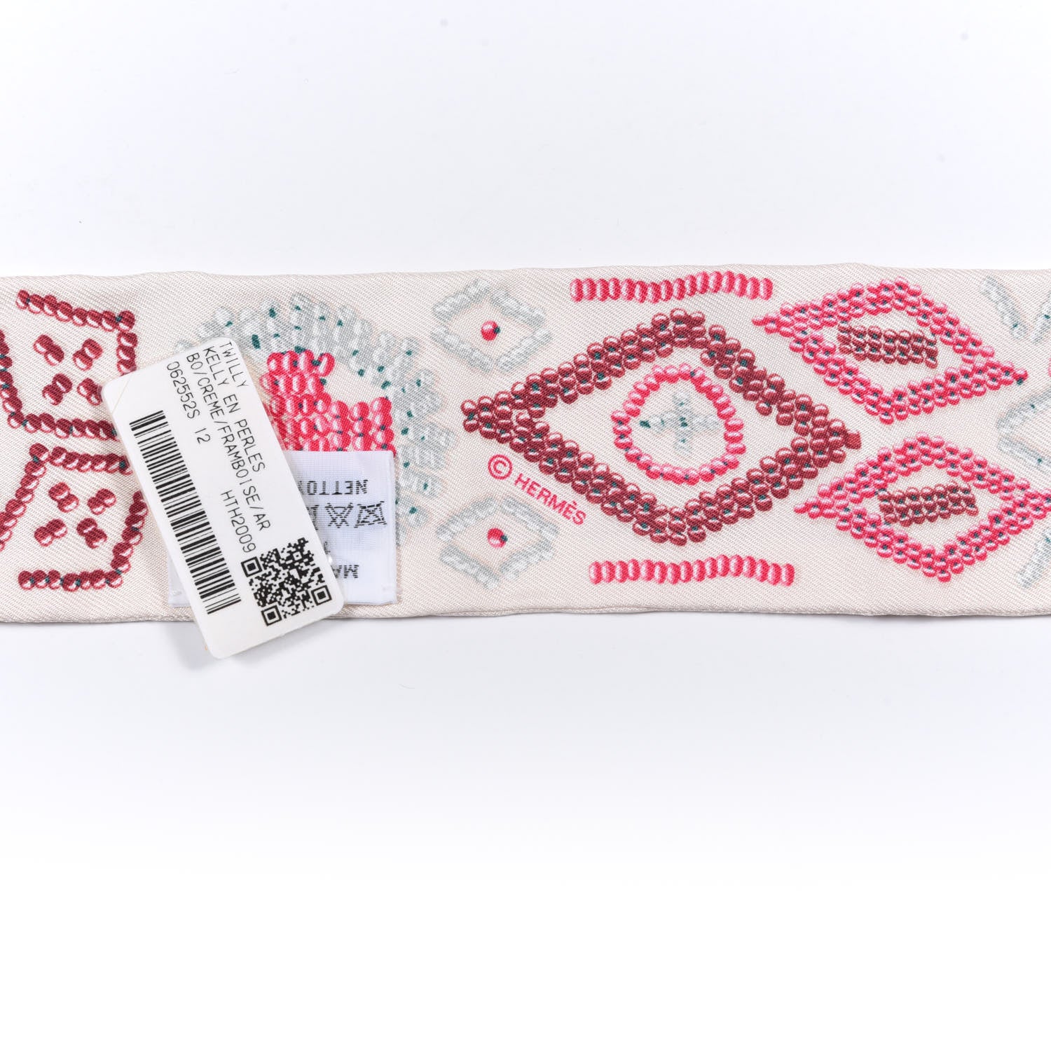 Hermes Silk Kelly En Perles Twilly Creme Framboise 3 of 5