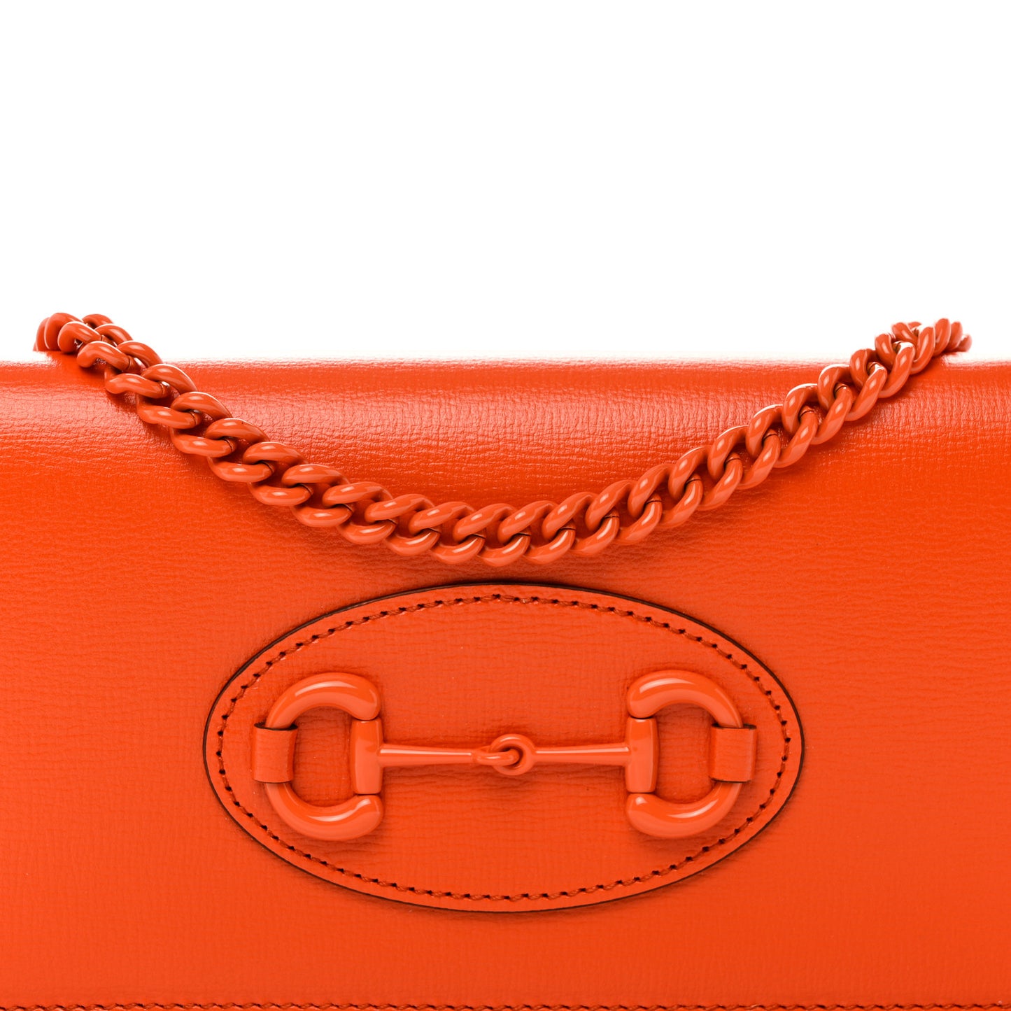 Azalea Calfskin Enamel Horsebit 1955 Wallet On Chain Deep Orange