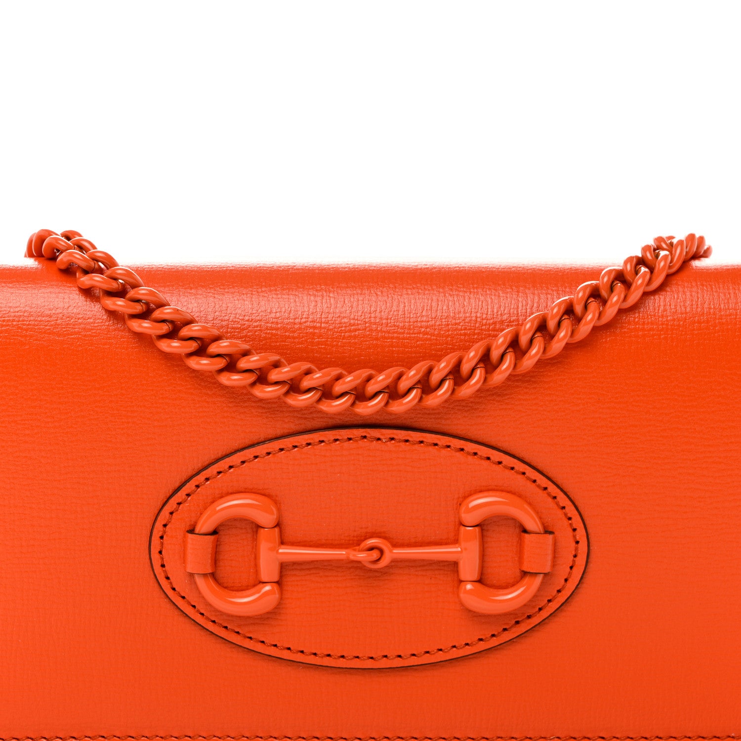 Gucci Azalea Calfskin Enamel Horsebit 1955 Wallet On Chain Deep Orange 8 of 14