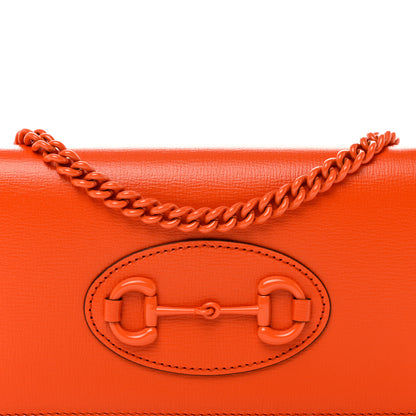 Gucci Azalea Calfskin Enamel Horsebit 1955 Wallet On Chain Deep Orange 8 of 14