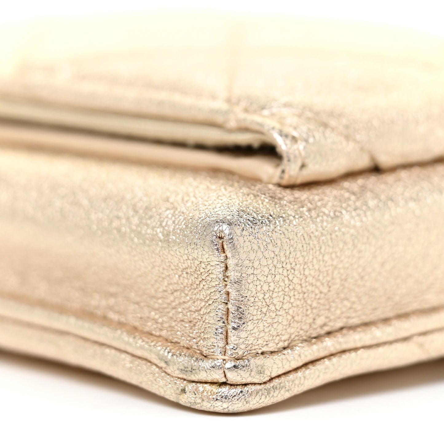 Metallic Lambskin Quilted Zip Phone Case Gold