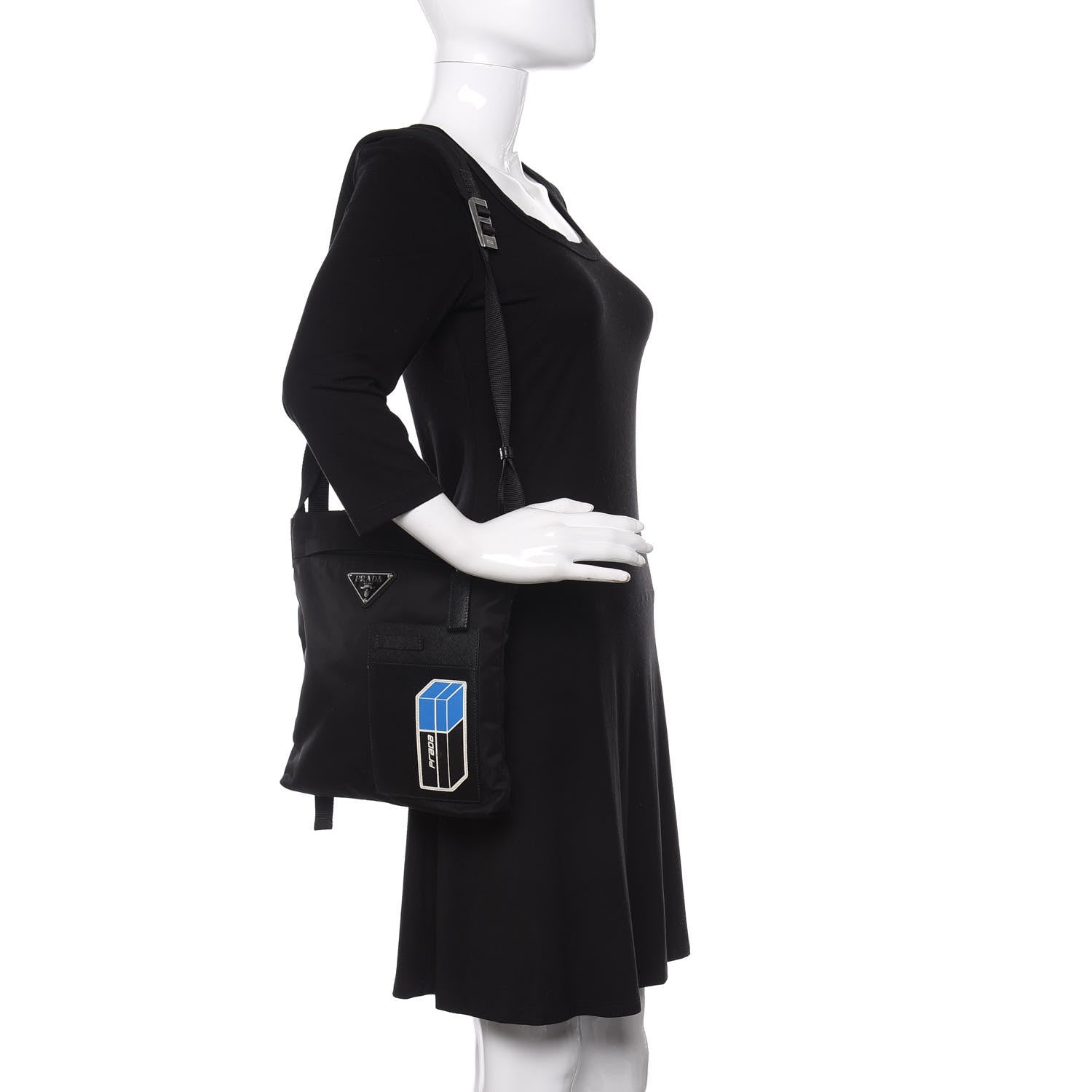 Prada Tessuto Nylon Soft Calf Small Crossbody Bag Black Azzurro 2 of 14