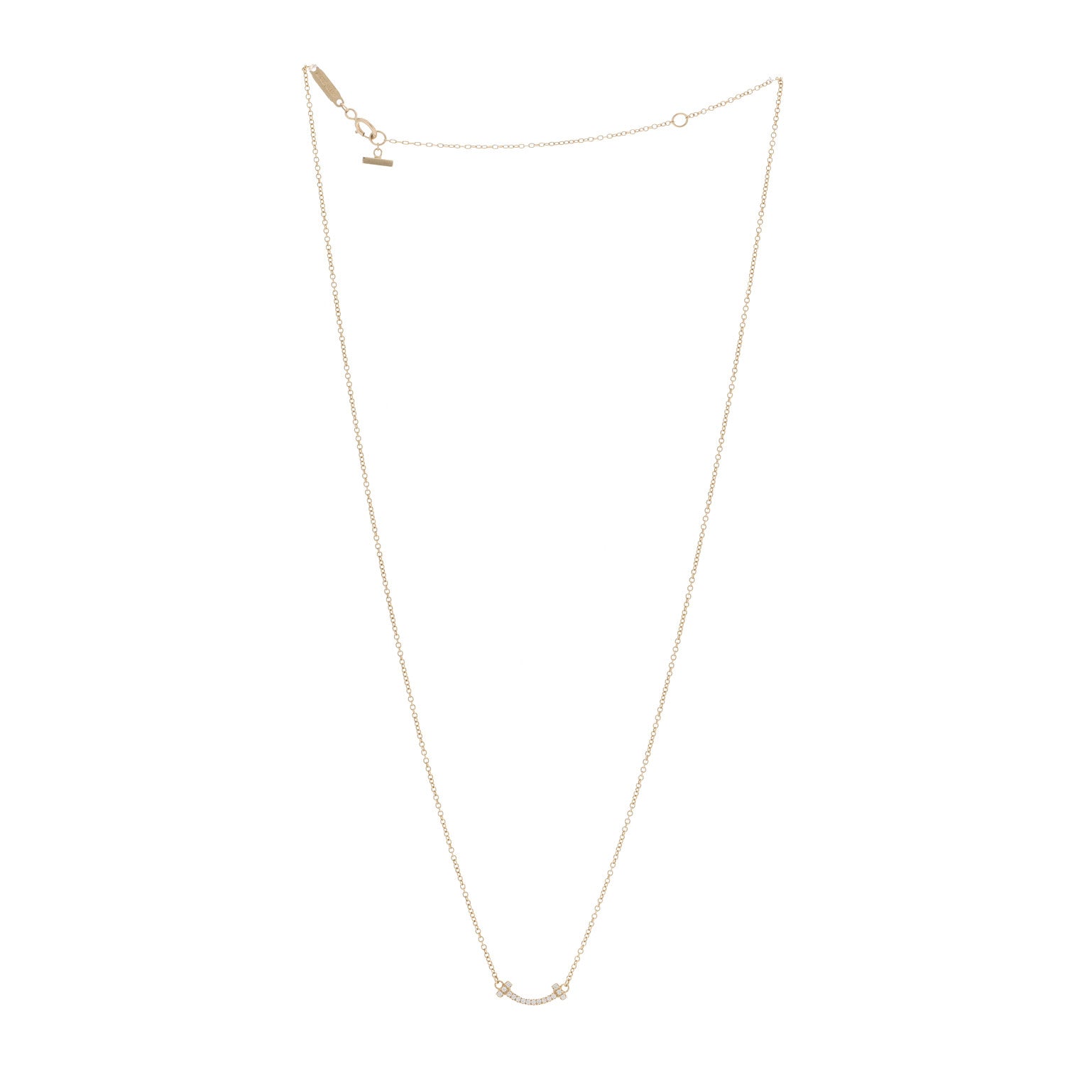 Tiffany 18K Yellow Gold Diamond Mini T Smile Pendant Necklace 3 of 5