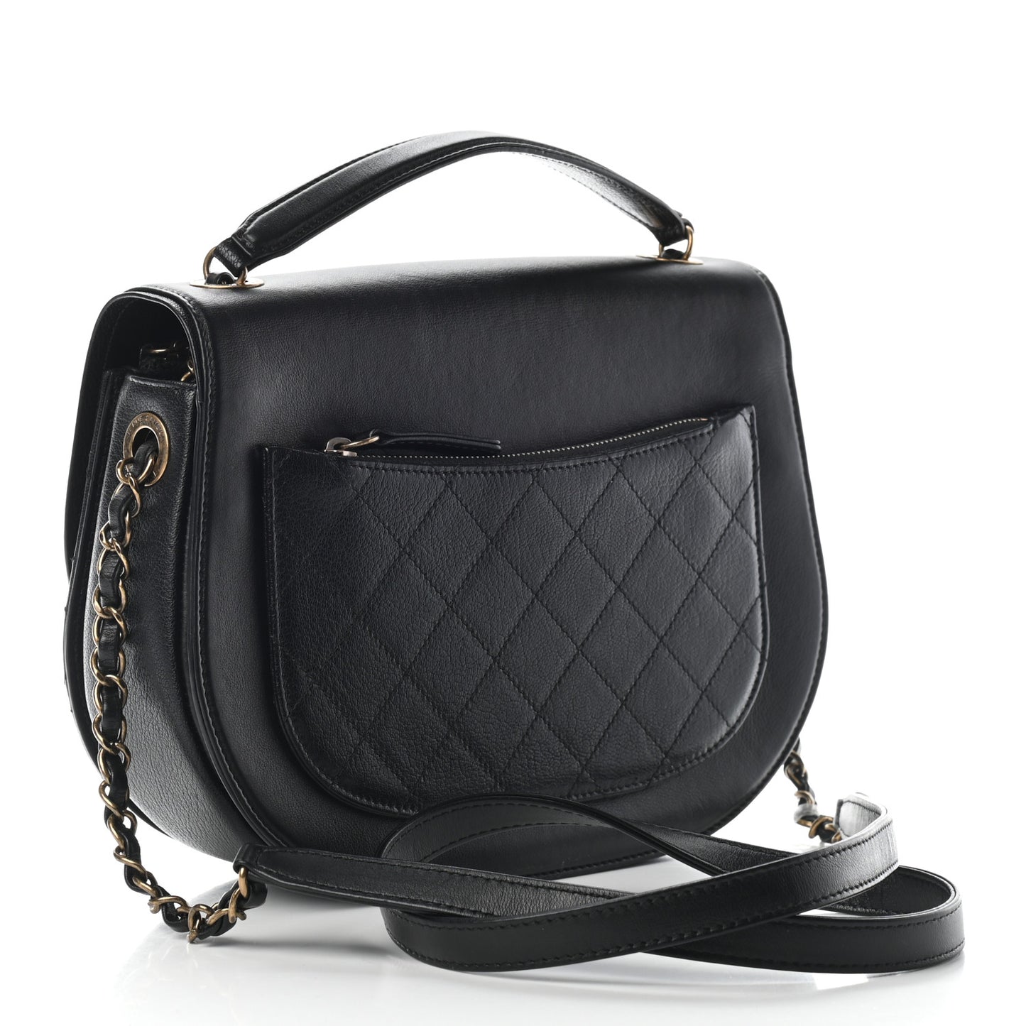 Shiny Calfskin Goatskin Quilted Medium Coco Curve Messenger Flap Black