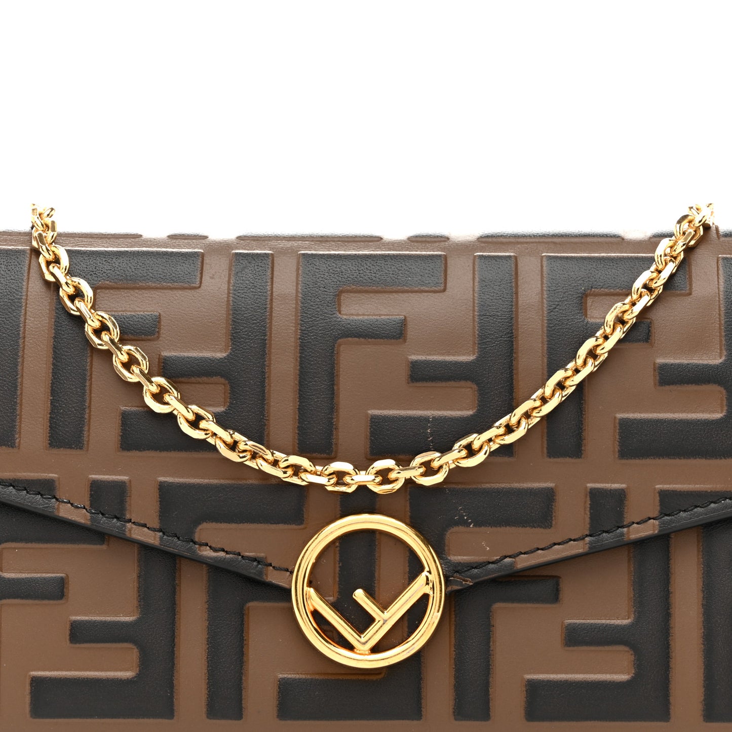 Vitello Soft F is Fendi Bi-Color FF 1974 Embossed Continental Envelope Wallet On Chain Maya Black