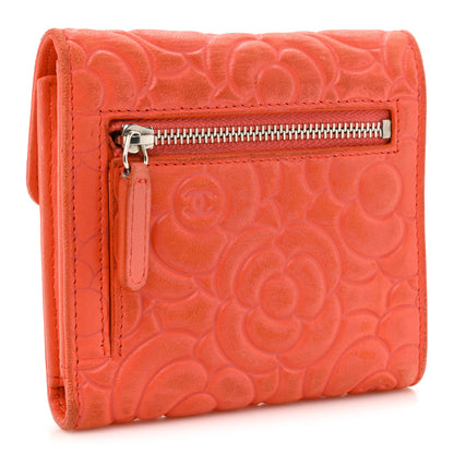 Chanel Caviar Camellia Embossed Compact Wallet Coral 3 of 14