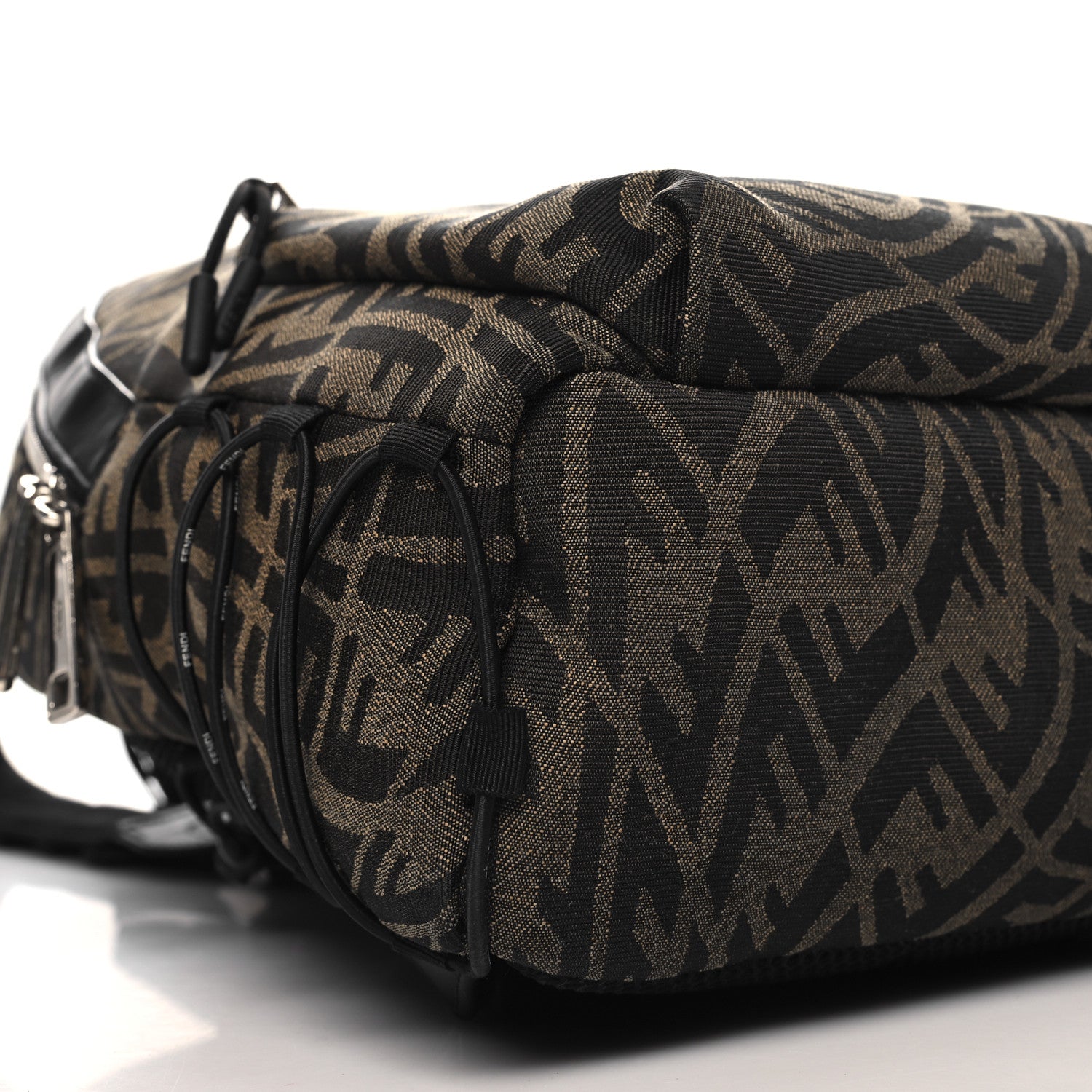 Fendi X SARAH COLEMAN Fabric Jacquard Vitello Grace Light Woven Lanyard FF Vertigo Pouch Pocket Backpack Tobacco Moro Black 9 of 10