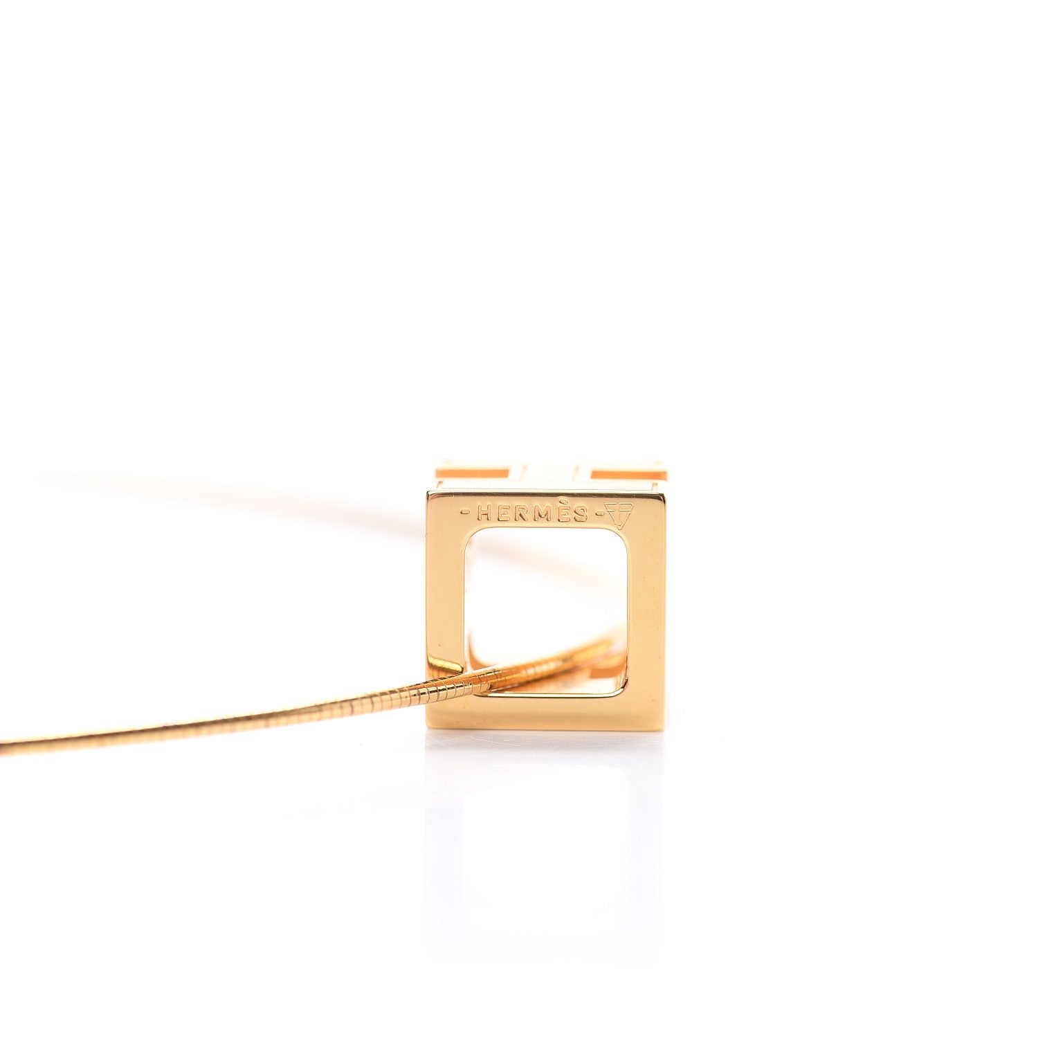 Hermes Gold Lacquered Cage d'H Pendant Necklace Black 3 of 6