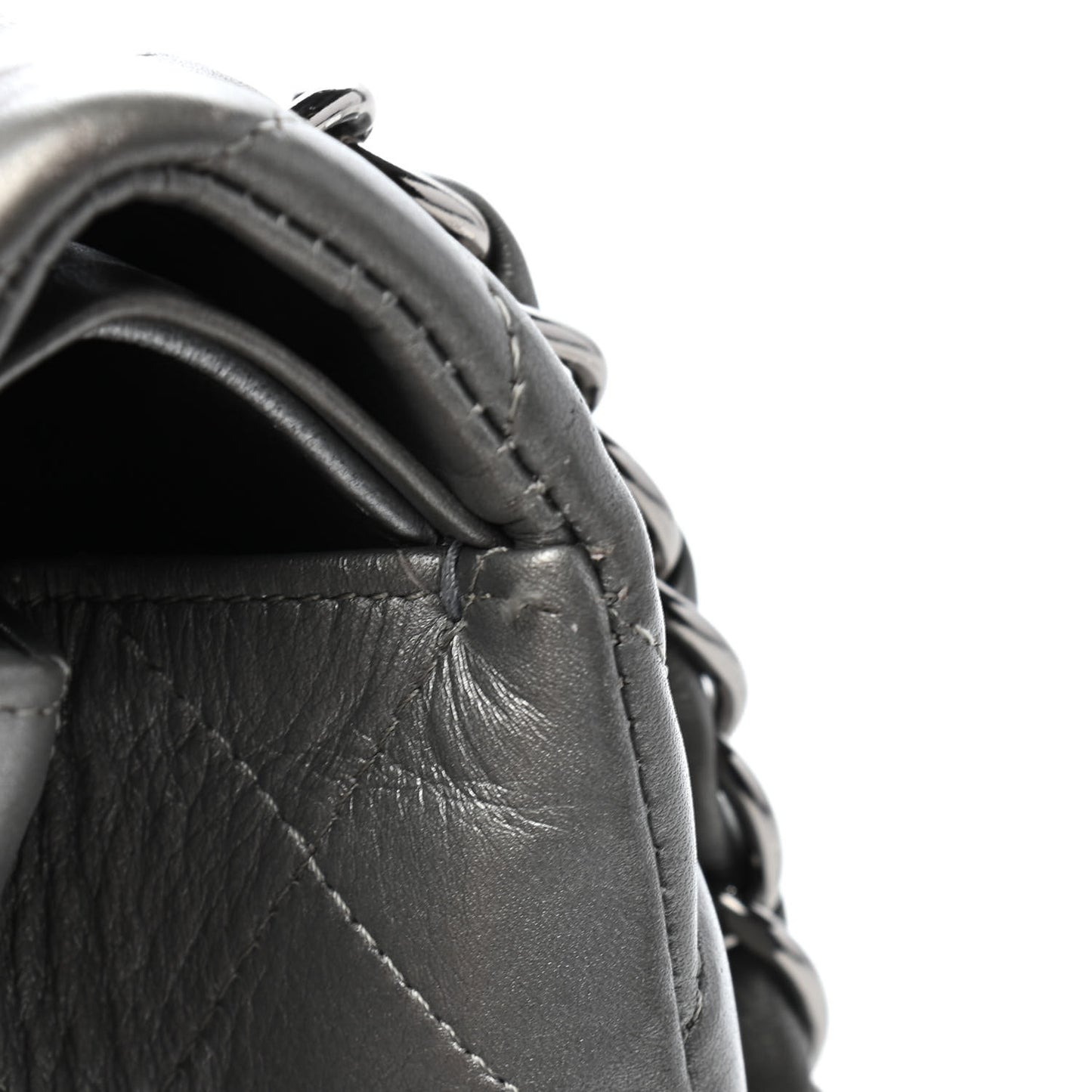 Metallic Lambskin Quilted Jumbo Double Flap Grey