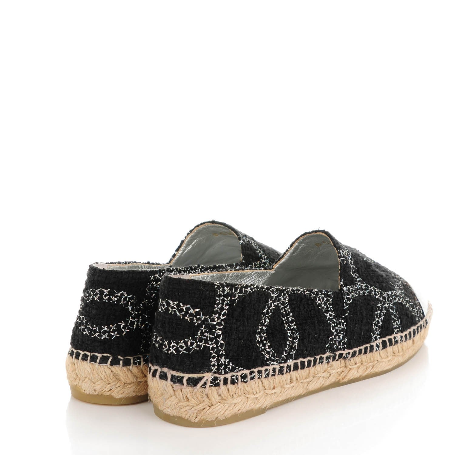 Chanel Tweed Lambskin CC Espadrilles 42 Black Silver 4 of 7