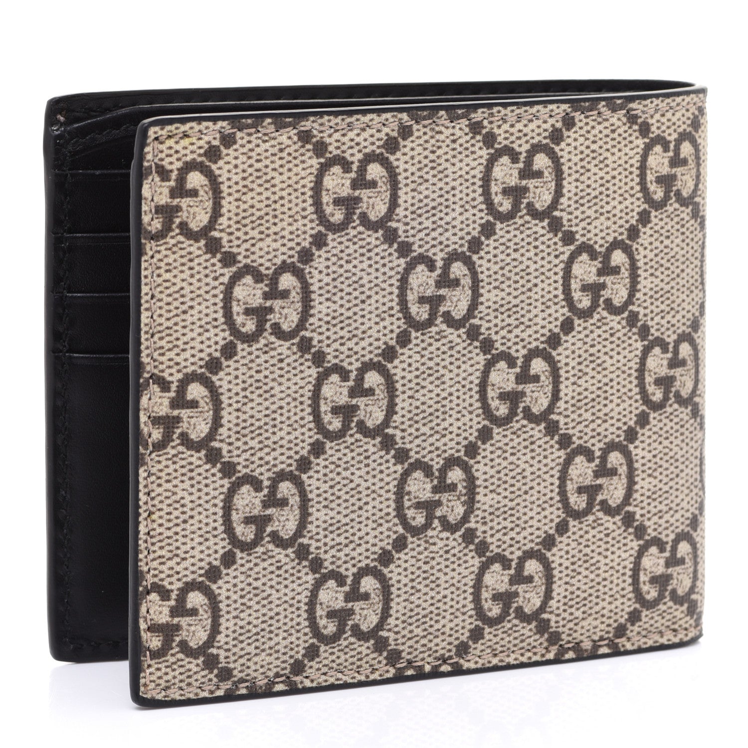 Gucci GG Supreme Monogram Selleria Calfskin Tiger Nice Bi-Fold Wallet Beige Ebony Multicolor Black 3 of 8