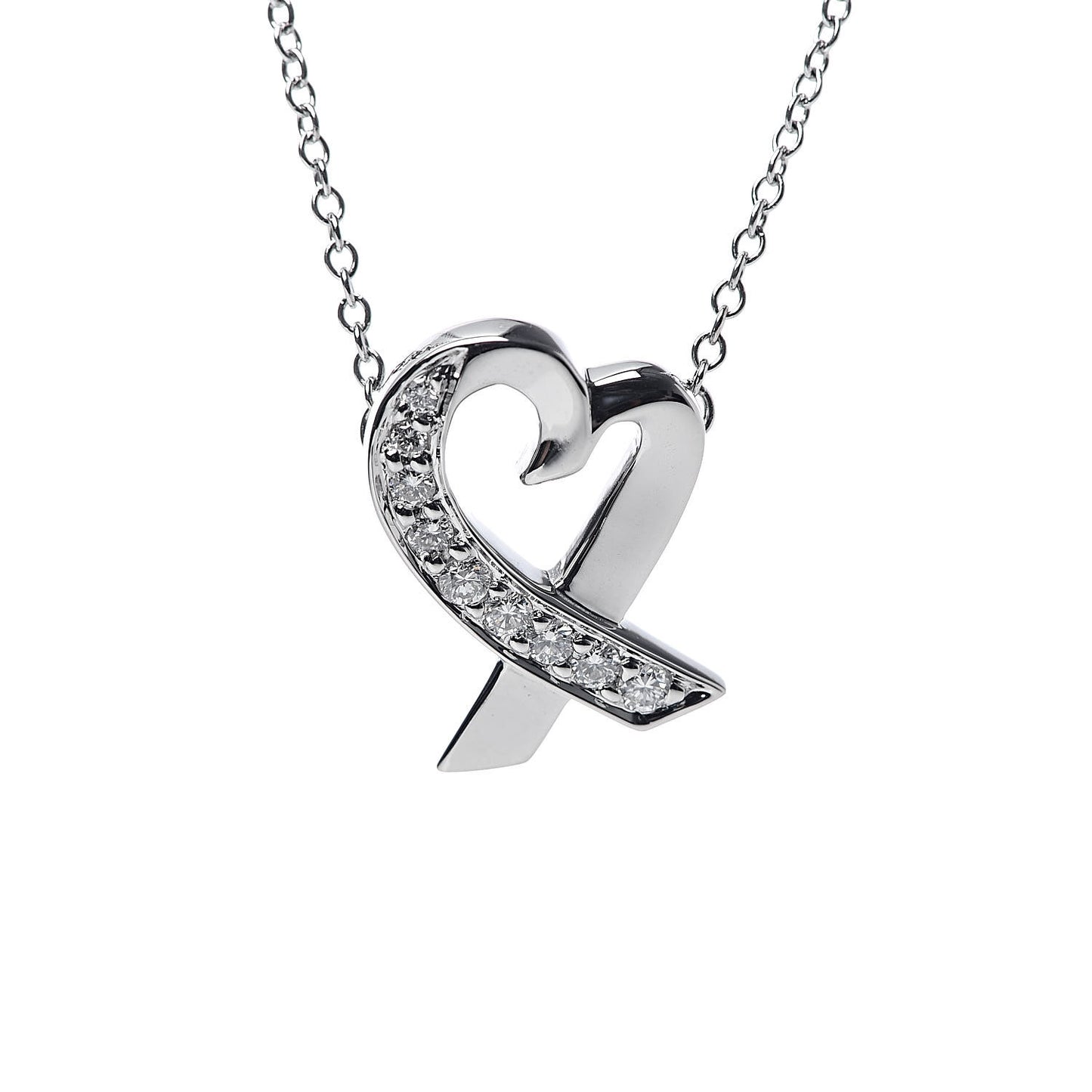 18K White Gold Diamond Small Paloma Picasso Loving Heart Necklace