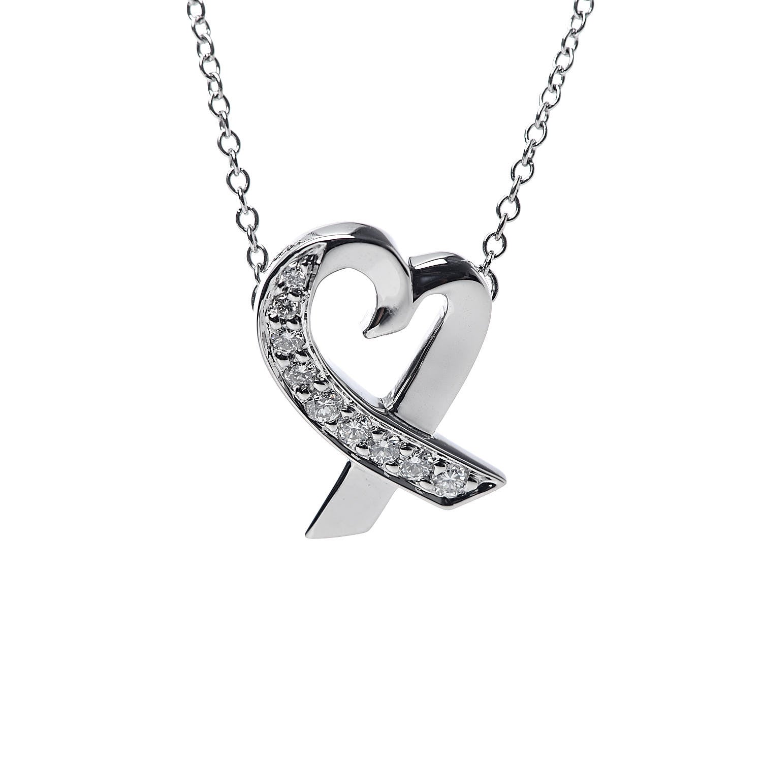 Tiffany 18K White Gold Diamond Small Paloma Picasso Loving Heart Necklace 4 of 7