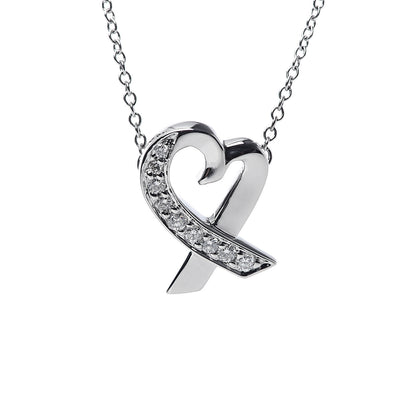 Tiffany 18K White Gold Diamond Small Paloma Picasso Loving Heart Necklace 4 of 7