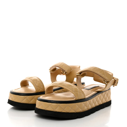 Chanel Lambskin Quilted Platform Sandals 38 Beige Black 3 of 9