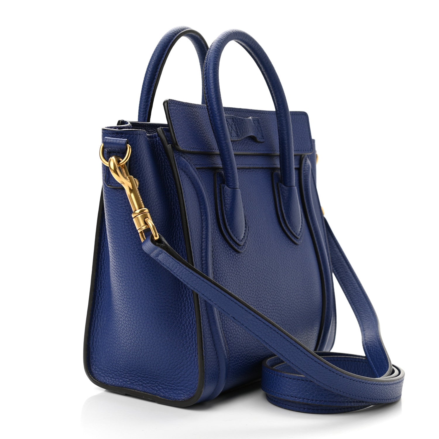 Celine Drummed Calfskin Nano Luggage Indigo 3 of 10