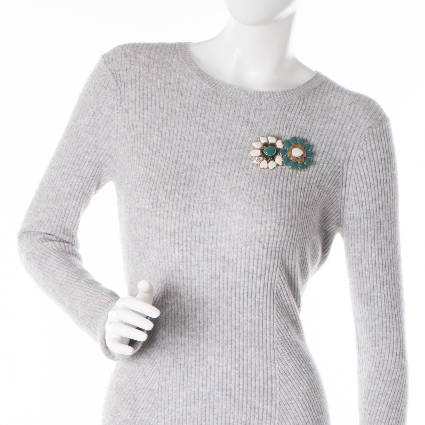 Gripoix Poured Glass CC Brooch White Green