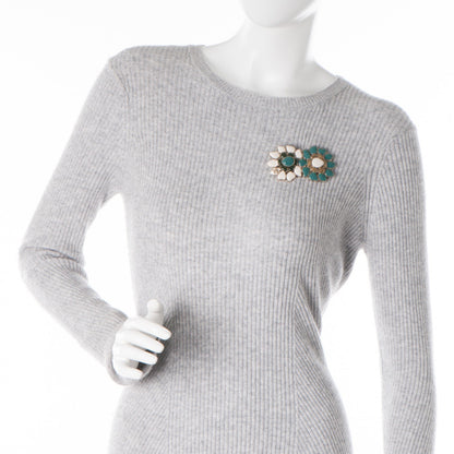 Chanel Gripoix Poured Glass CC Brooch White Green 2 of 5