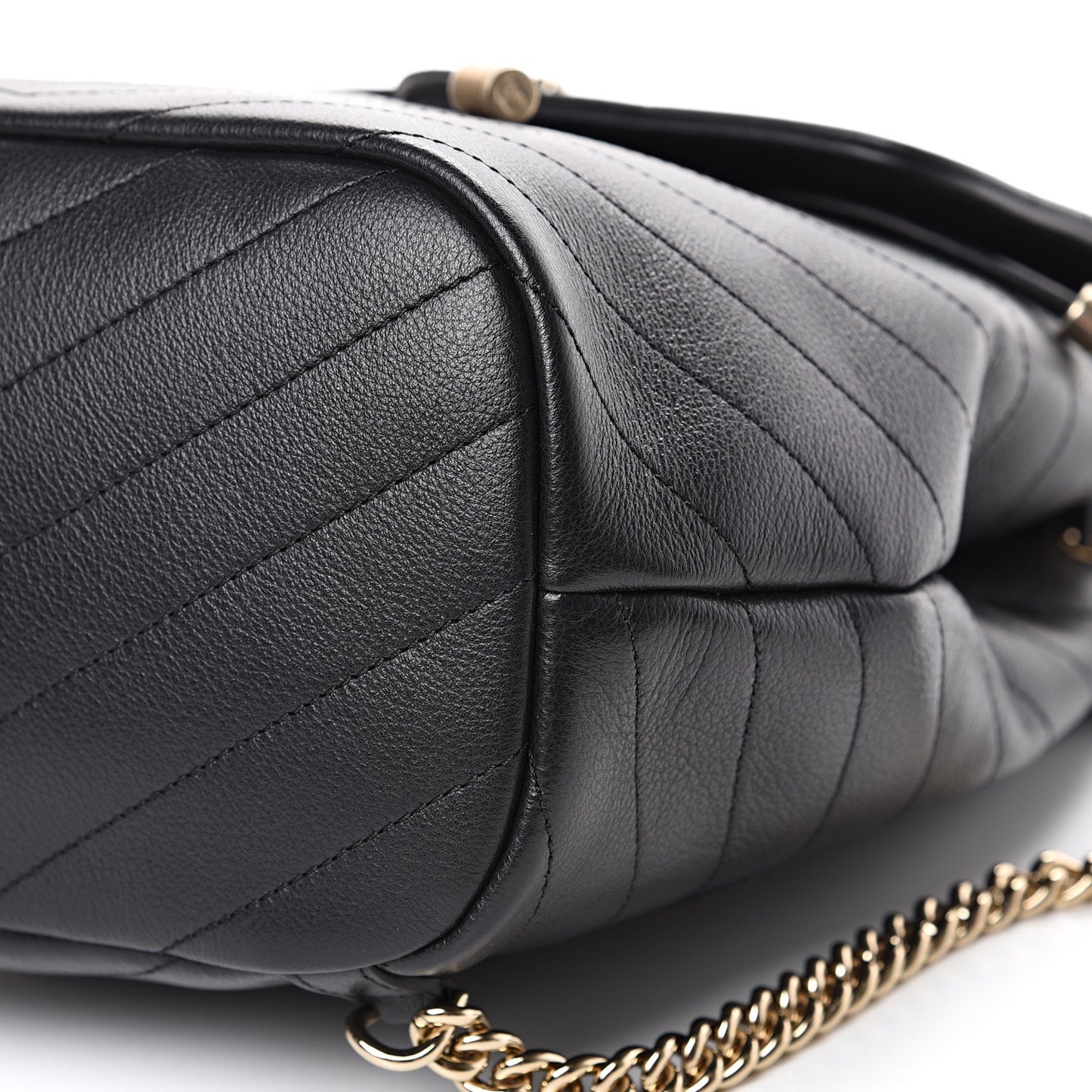 Grained Calfskin Chevron Stitched Backpack Black
