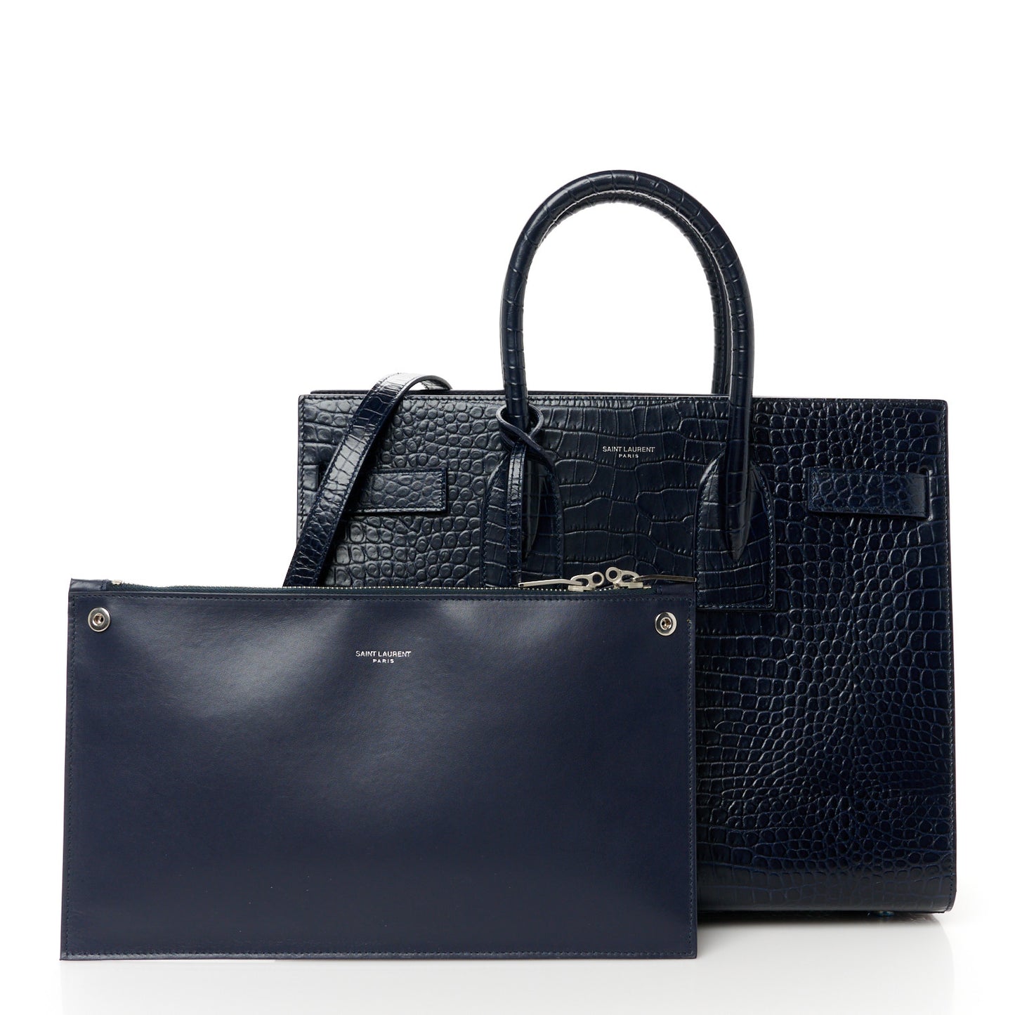 Calfskin Crocodile Embossed Small Sac De Jour Dark Notte