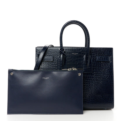 Saint Laurent Calfskin Crocodile Embossed Small Sac De Jour Dark Notte 3 of 13